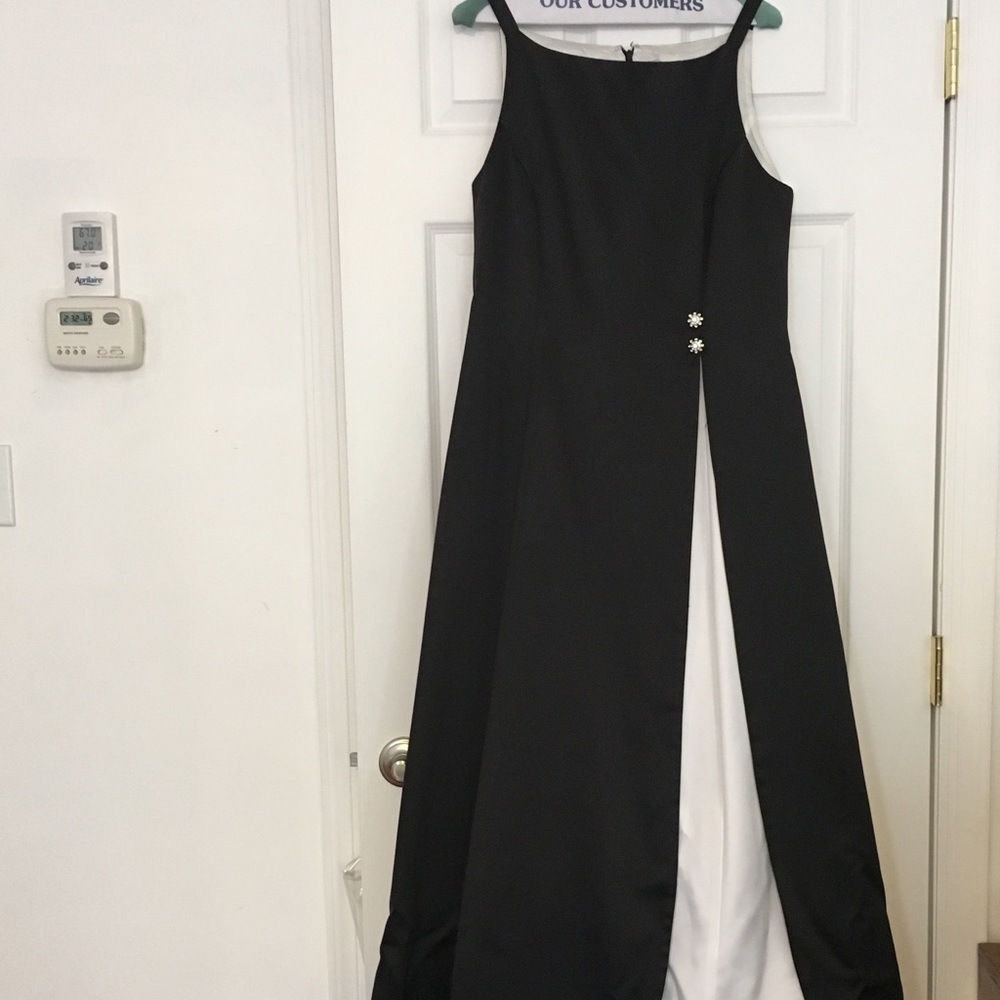A black and white gown